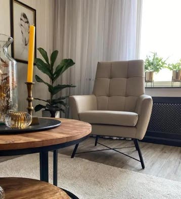 Leren fauteuil volledig gestoffeerd - met hoge rug - bruin, Huis en Inrichting, Ophalen of Verzenden, Nieuw, Leer