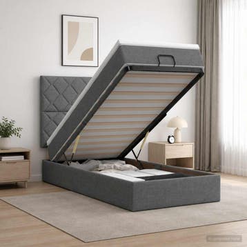 vidaXL Ottoman bed met matras Donkergrijs 90 x 190 cm Stof, Verzenden, Nieuw, Eenpersoons