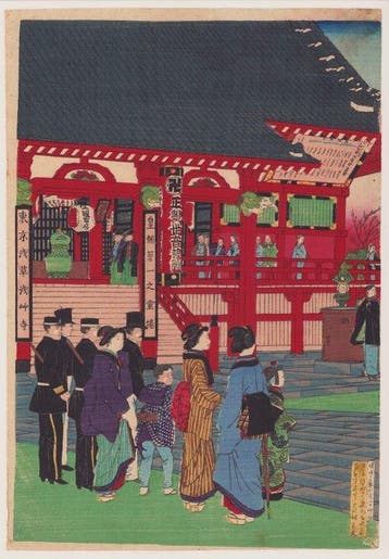 One of triptych, Kinryuji Temple in Asakusa - 1879 (Meiji