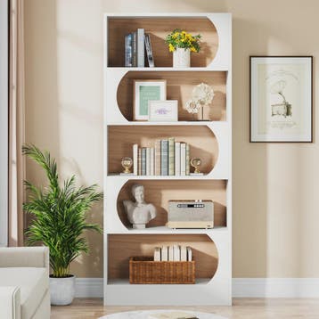 Stijlvolle Boekenkast 5 Lagen - Wit & Walnoot - 180cm Hoog, Verzenden, Nieuw