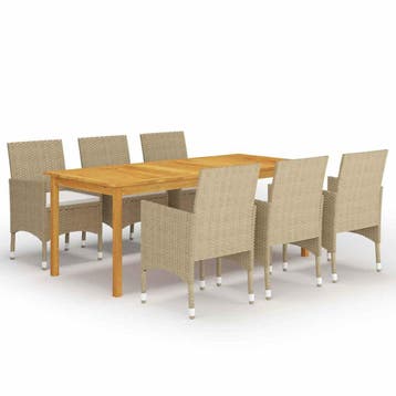 vidaXL 7-delige Tuinset beige, 6 zitplaatsen, Nieuw, Tuinset, Verzenden