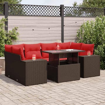 vidaXL 7-delige Loungeset met kussens poly rattan bruin, Verzenden, Nieuw, Loungeset