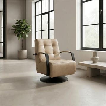 Leren draaifauteuil Mind - Kenia Taupe (taupe/bruin) -, Nieuw, Ophalen of Verzenden, 50 tot 75 cm, Industrieel, Modern