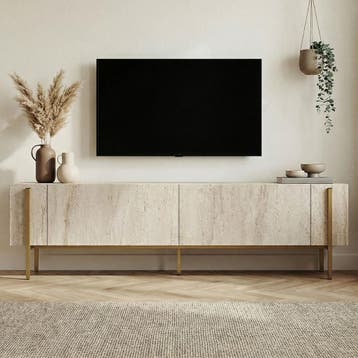 Asir 993NRD1108 TV-standaard Travertijn Goud van 149 voor 93, Minder dan 50 cm, Nieuw, Ophalen of Verzenden, Overige houtsoorten
