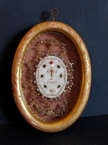 Reliekhouder - Hout, Glas, Textiel, Papier - 1850-1900 - Het