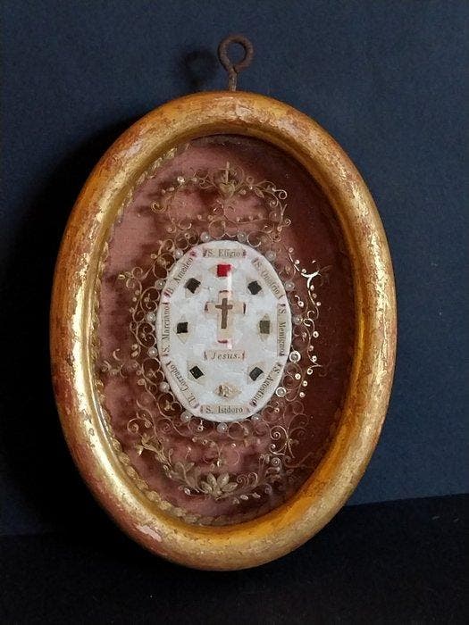 Reliekhouder - Hout, Glas, Textiel, Papier - 1850-1900 - Het, Antiek en Kunst, Kunst | Niet-Westerse kunst