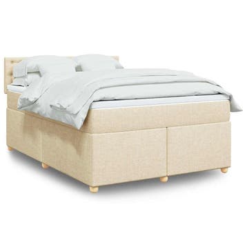 vidaXL Boxspring met matras stof crèmekleurig 140x190 cm, Huis en Inrichting, Slaapkamer | Bedden, Verzenden, Crème, Stof, Nieuw