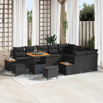 vidaXL Tuinbankenset 12 st 11-Aantal zitplaatsen Zwart, Verzenden, Nieuw, Rotan, 2 zitplaatsen