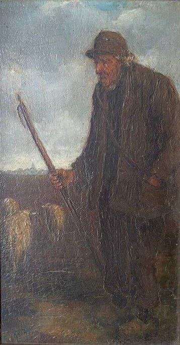 Louis Krans (1908–1991) - Schaapsherder in Drentse landschap
