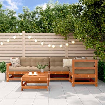 vidaXL Tuin loungeset 6 st Wasbruin Massief grenenhout, Verzenden, Nieuw, 6 zitplaatsen, Loungeset