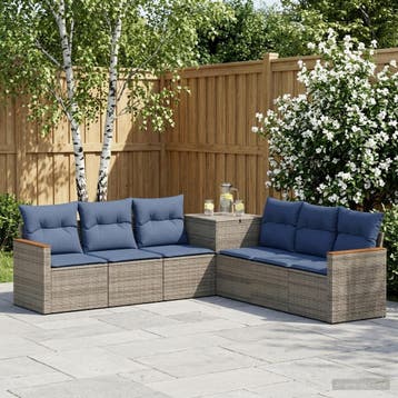 vidaXL Bankstel 7 st Grijs en Marineblauw Poly Rattan en, Verzenden, Nieuw