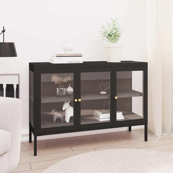 vidaXL Dressoir 105x35x70 cm staal en glas zwart, 100 tot 150 cm, Verzenden, Nieuw, Metaal