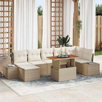 vidaXL Tuin Sofa Set met opslag 8 pcs Beige Poly riet, Tuin en Terras, Verzenden, Nieuw, Rotan, 8 zitplaatsen