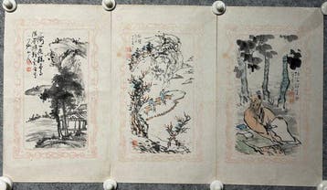 Drie luik van Japanse Nanga-poëtische schilderijen – Een