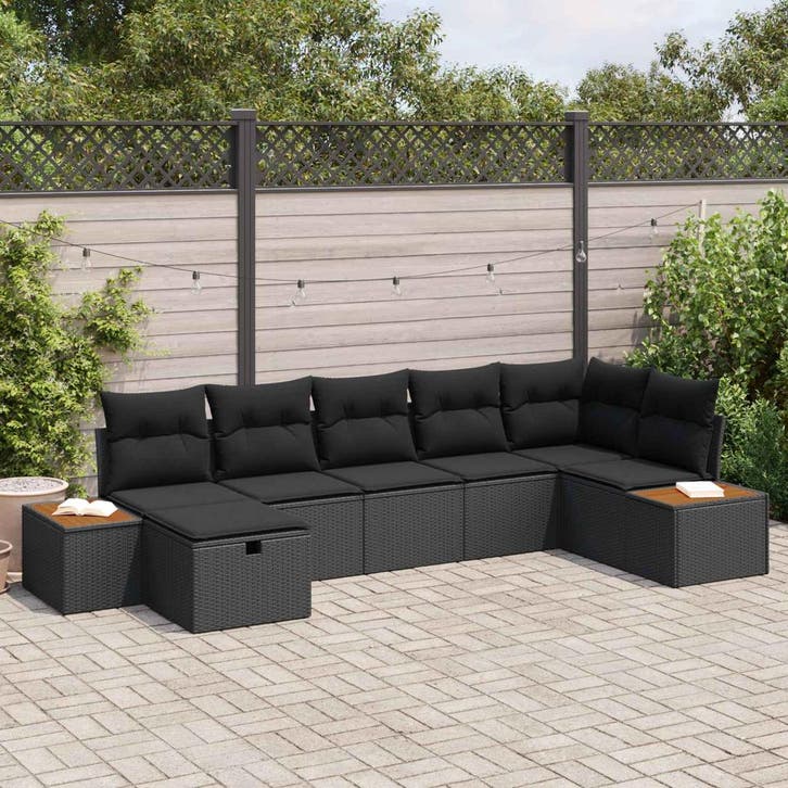 vidaXL Tuin Sofa Set met kussen 7 pcs Zwart Poly riet, Tuin en Terras, Tuinsets en Loungesets, Nieuw, Rotan, Verzenden