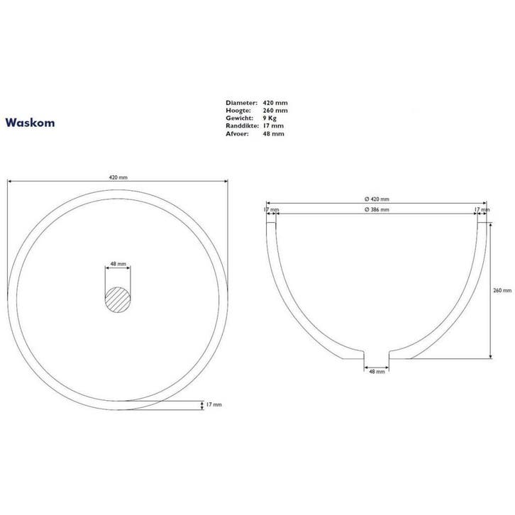 Waskom Just Solid Surface Opbouw 42 Cm Glans Wit, Doe-het-zelf en Verbouw, Sanitair, Ophalen of Verzenden