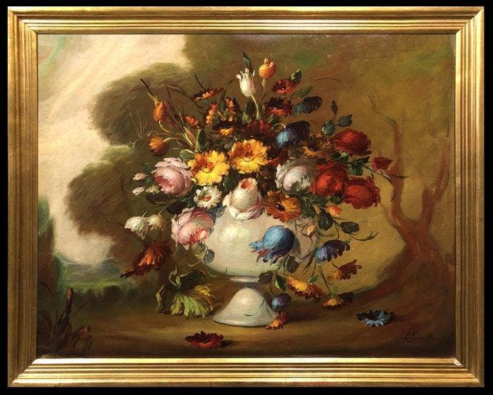 Néstor Rufino de Alarcón (1932-1988) - Bouquet Néoclassique, Antiek en Kunst, Kunst | Schilderijen | Klassiek