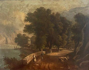Scuola Veneta (XVIII) - Paesaggio costiero animato con