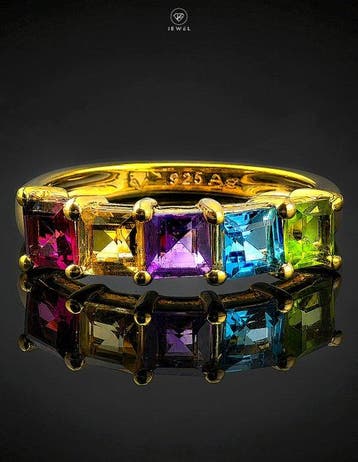 Regenboog edelsteen ring - 925 sterlingzilver -