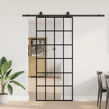 vidaXL Schuifdeur met beslagset 90x205 cm ESG glas zwart, Doe-het-zelf en Verbouw, Verzenden, Nieuw