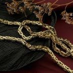 Gouden vierkante koningsketting met diamant; 0,48 ct., Sieraden, Tassen en Uiterlijk, Kettingen, Gebruikt, Overige kleuren, Ophalen of Verzenden