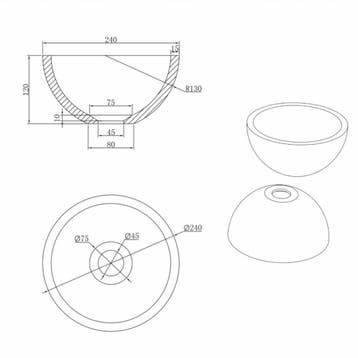 Fontein Luca Sanitair Rond 24x24x12cm Mineral Stone Mat Wit, Ophalen of Verzenden, Nieuw
