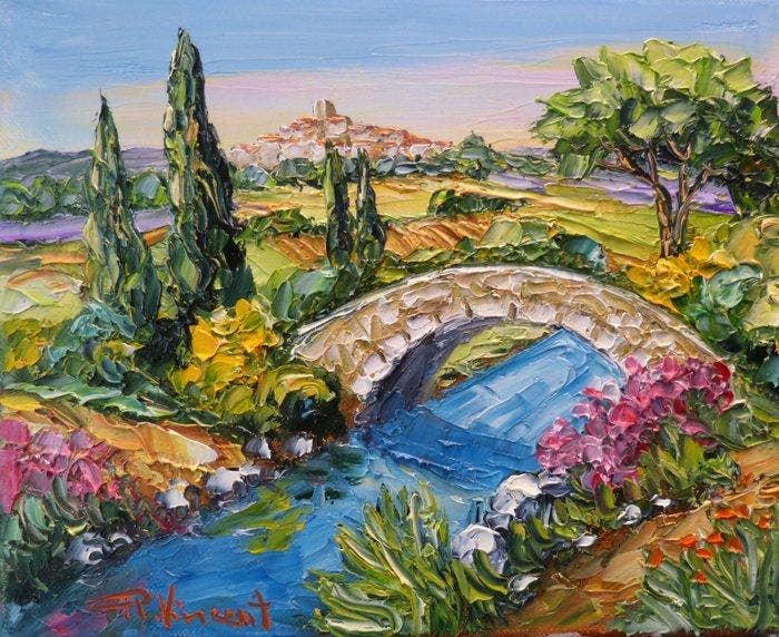R. Vincent (1954) - Pont Romain en Provence oeuvre de, Antiek en Kunst, Kunst | Schilderijen | Modern