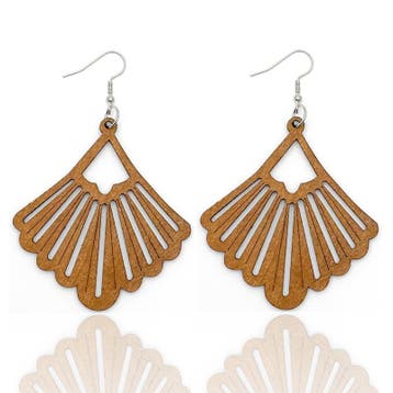 African Print Earrings | Bruin pentagon wooden earrings, Ophalen of Verzenden, Nieuw
