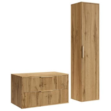 Wastafelkast Rimini 80 cm met Kolomkast - Eiken - Badmeubel, Verzenden, Nieuw