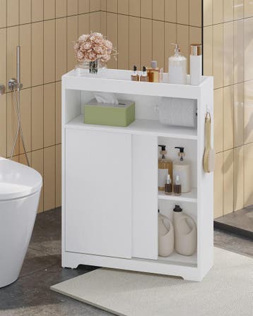 Witte Badkamer Opbergkast met Schuifdeuren, Toiletrolhouder, Verzenden, Nieuw
