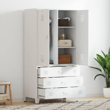 vidaXL Kledingkast industrieel 90x50x180 cm metaal wit, Verzenden, Nieuw