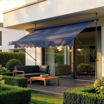 Klem zonwering luifel uitschuifbaar donkerblauw 250x120 cm, Tuin en Terras, Verzenden, Nieuw