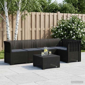 vidaXL 5-Zits Tuin Sofa met Kussens Rattan Look PP Antraciet, Verzenden, Nieuw