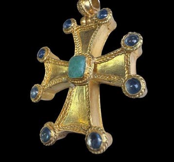 Post-middeleeuws Goud Kruis - 40 mm - kruis van goud en, Sieraden, Tassen en Uiterlijk, Antieke sieraden