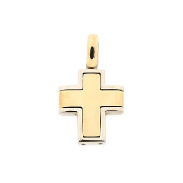 Bicolor gouden hanger van een kruis (Hanger of bedel), Ophalen of Verzenden, Gebruikt, Goud, Overige merken