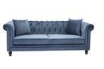 3-Zitsbank - Greta - Blauw - Fluweel - Jörn, Huis en Inrichting, Banken | Bankstellen, Verzenden, Nieuw