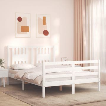 vidaXL Bedframe met hoofdbord massief hout wit, Verzenden, Wit, Hout, Nieuw