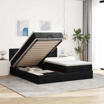 vidaXL Ottoman bed met matrassen en LEDs 180x200cm stof, Eenpersoons, Verzenden, Zwart, Nieuw