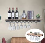 Wijnrek Wandmontage – Zwart & Hout met Glazenhouder, Industr, Verzenden, Nieuw