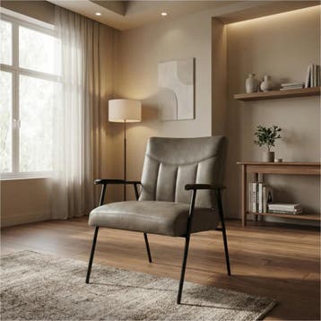Leren fauteuil Beam - Vintage Stone (grijs), Huis en Inrichting, Nieuw, Ophalen of Verzenden, Leer, 75 tot 100 cm