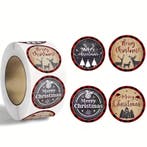 Sluitstickers kerstetiketten merry christmas rood zwart, Ophalen of Verzenden, Nieuw