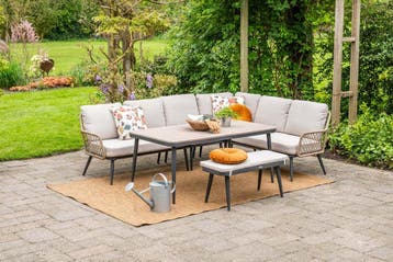 GI Allasio lounge-dining hoekset (6-delig) - Carbon, Tuin en Terras, Verzenden, Nieuw, Wicker, Loungeset