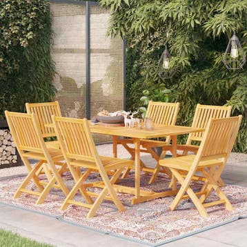 vidaXL 7-delige Tuinset massief teakhout, Tuin en Terras, Verzenden, 6 zitplaatsen, Nieuw, Tuinset