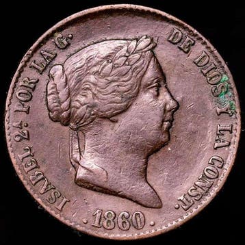 Spanje. Isabel II. 25 Centimos de Real 1860 Segovia (Zonder