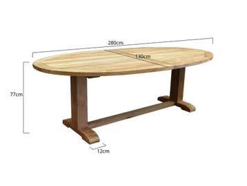Ellips dining tuintafel 280x130xH77 cm teak 12x12 poot, Tuin en Terras, Tuintafels, Ophalen of Verzenden, Nieuw, Teakhout