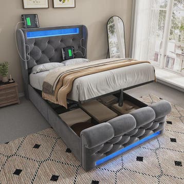 Modern Gestoffeerd 1-persoonsbed 90x200cm met LED-verlichtin, Huis en Inrichting, Slaapkamer | Bedden, Verzenden, Nieuw