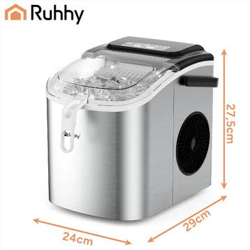 Ruhhy Ijsblokjesmachine 1,2 L zilver met ijsschep 12 kg p..., Huis en Inrichting, Ophalen of Verzenden, Nieuw