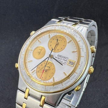 Seiko - SEIKO World Time 5T52-7A00 Chronograph White Quartz, Sieraden, Tassen en Uiterlijk, Horloges | Antiek