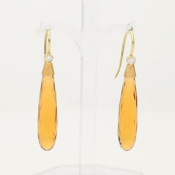 Oorbellen - 14 karaat Geel goud - Diamant - Topaas, Sieraden, Tassen en Uiterlijk, Nieuw