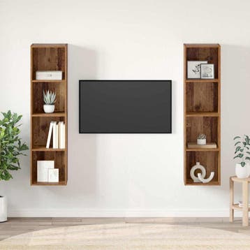 vidaXL Tv-meubelset 2 st Bruin Bewerkt hout, Minder dan 50 cm, Verzenden, Nieuw, Minder dan 100 cm
